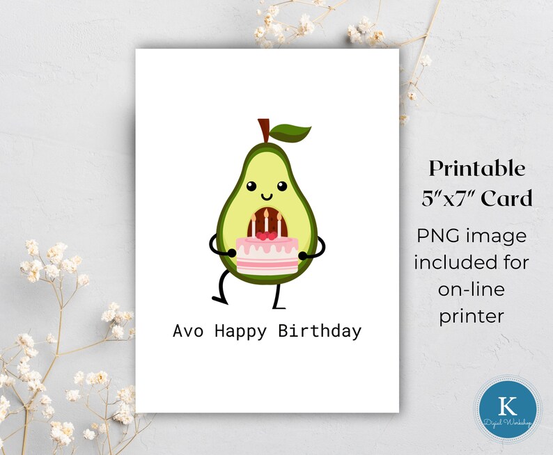 Avo Happy Birthday Card|instant Download Printable Avocado Birthday ...