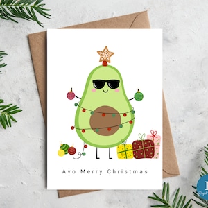 Avocado Weihnachtskarte|Digitaler Download Druckbare Avocado Wortspiel Lustige Weihnachtskarte|Avo Frohe Weihnachten Food Pun Frohe Weihnachtskarte