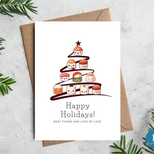 Sushi Weihnachtsbaum Wortspiel Weihnachtskarte|Druckbare Sofort Download Weihnachtskarte|Digitaler Download Sushi Wortspiel Die besten Fische für Sushi-Liebhaber