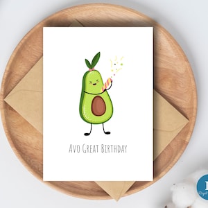 Geweldige verjaardagskaart van Avo|Directe download van afdrukbare avocado-verjaardagskaart voor liefhebbers van avocado