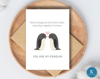 Penguin Anniversary Card|Penguin I Love You Card|Penguin Valentines Day Card|You Are My Penguin Card for Wife,Girlfriend, Husband,Boyfriend