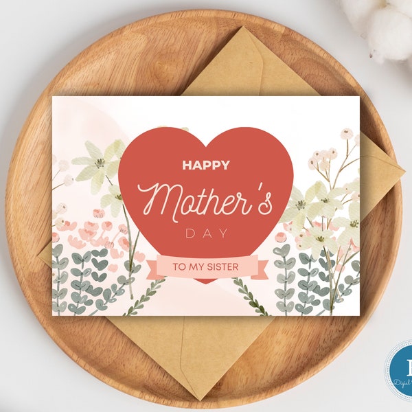 Happy Mother’s Day To My Sister|Instant Download Printable Watercolour Wildflowers Mother’s Day Card for Sister