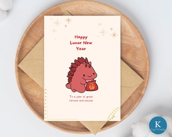 Year of the Dragon Chinese New Year 2024 Card|Lunar New Year Card|Instant Download Printable Dragon Happy New Year Card