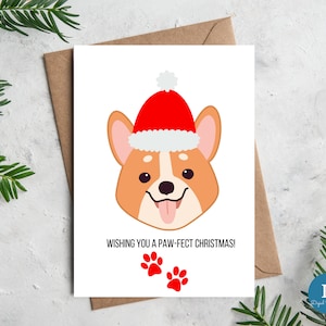 Niedliche Corgis Weihnachtskarte zum Ausdrucken - Wir wünschen Ihnen ein Tatzen-fektes Weihnachtsfest! Sofortiger Download 13 x 18 Karte + Umschlag.