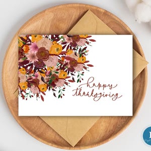 Printable Thanksgiving Card|Instant Download Digital Thanksgiving Card|Happy Thanksgiving Fall Flower Bouquet Card|Fall Floral Greeting Card