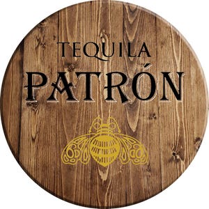Bar Sign Patron Tequila Inspired by Whiskey Barrel 18 Inch Top Home Bar Decor