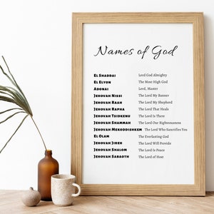 Names of God, Jehovah Jireh, Jehovah Shalom,  Printable Christian Wall Art, Minimal Bible Display, Home Office Christian Decor