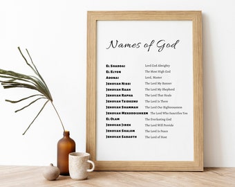 Names of God, Jehovah Jireh, Jehovah Shalom,  Printable Christian Wall Art, Minimal Bible Display, Home Office Christian Decor