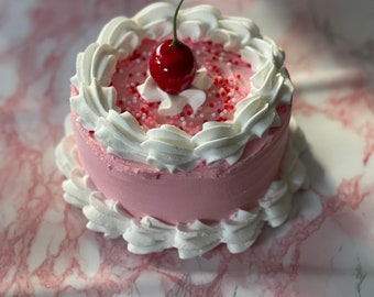 Faux Small Round Pink Cake with Red, Pink, and White Sprinkles/Faux Cake