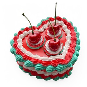 Türkis, Rot und Weiß Schmuck Box Faux Cake mit Kirschen