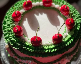 Green Cherry Vintage Fake Cake, Fake Cake, Faux Cake