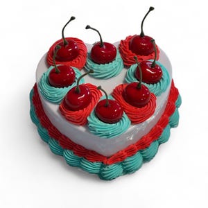 Weiß, rot und blau Kirsche Top Faux Kuchen Schmuckschatulle