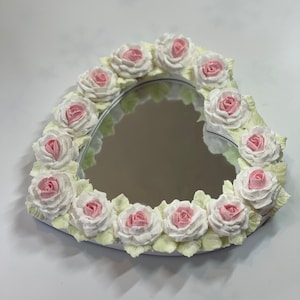 White and Light Pink Faux Cake Mirror with Roses