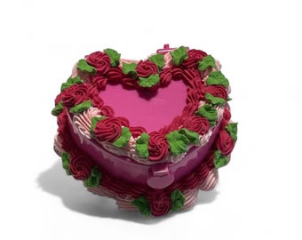 Caja para pastel con joyería con roseta falsa de color rosa fuerte