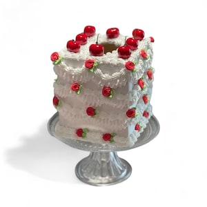 Faux White Ruffle and Red Rosette Tissue Box Cake