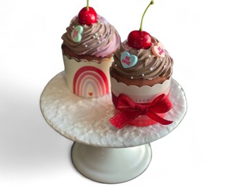 Two Faux Chocolate Valentines Cupcakes with Conversation Hearts/Cupcake or Cupcake Pick