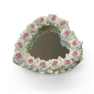 White and Light Pink Faux Cake Mirror with Roses