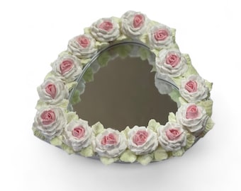 White and Light Pink Faux Cake Mirror with Roses