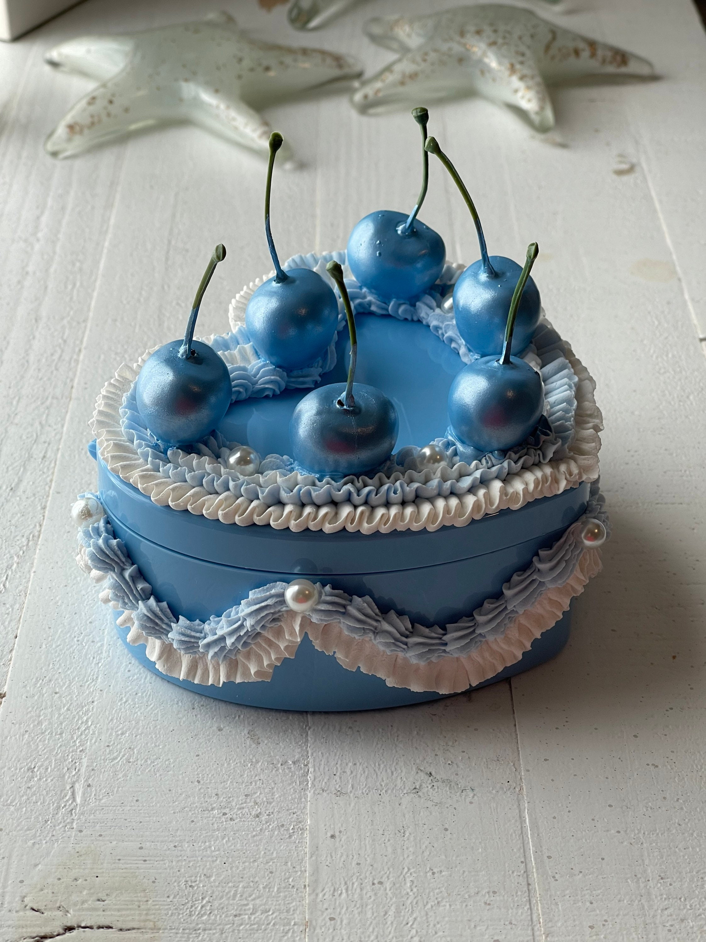 Blue Jewelry Box Fake Cake With Blue Pearlized Cherries in - Etsy