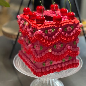 Red and Pink Cherry and Rosette Faux Cake Tissue Box