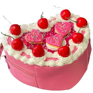 Pink Cherry & Heart Cookie Cake Purse – Hand Decorated and Designed Whimsical Dessert-Inspired Handbag