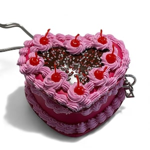 Small Faux Pink Cake Heart Purse with Chocolate & Sprinkles
