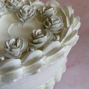 Vintage White Heart Cake with Roses and Pearls, Faux Cake, Fake Cake image 3