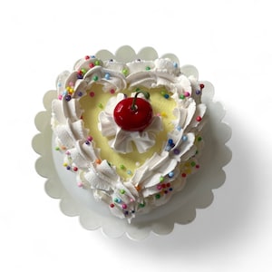 Yellow Cherry Topped Heart Fake Cake