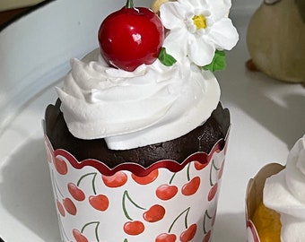 Faux Bing Cherry and Single Blossom Cupcakes/ Set of Two