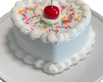 White Jewelry Box Fake Cake with Confetti Sprinkles and Cherry