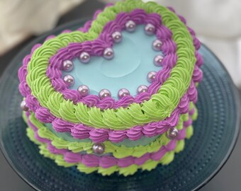 Boîte à bijoux imitation gâteau bleu clair tourbillon vert avec perles