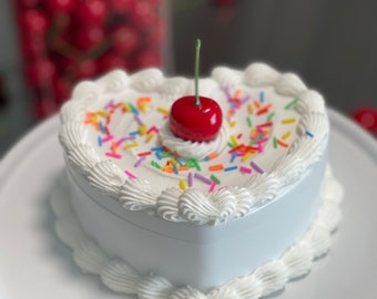 White Jewelry Box Fake Cake with Confetti Sprinkles and Cherry