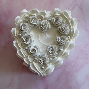 Vintage White Heart Cake with Roses and Pearls, Faux Cake, Fake Cake image 1