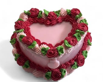 Caja para pastel con joyas con roseta pequeña de imitación de color rosa