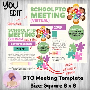 Editable PTO Meeting Flyer / Virtual School Event Template / Elementary Education Parents / Canva PTO Invitation / Instant Download / PTA