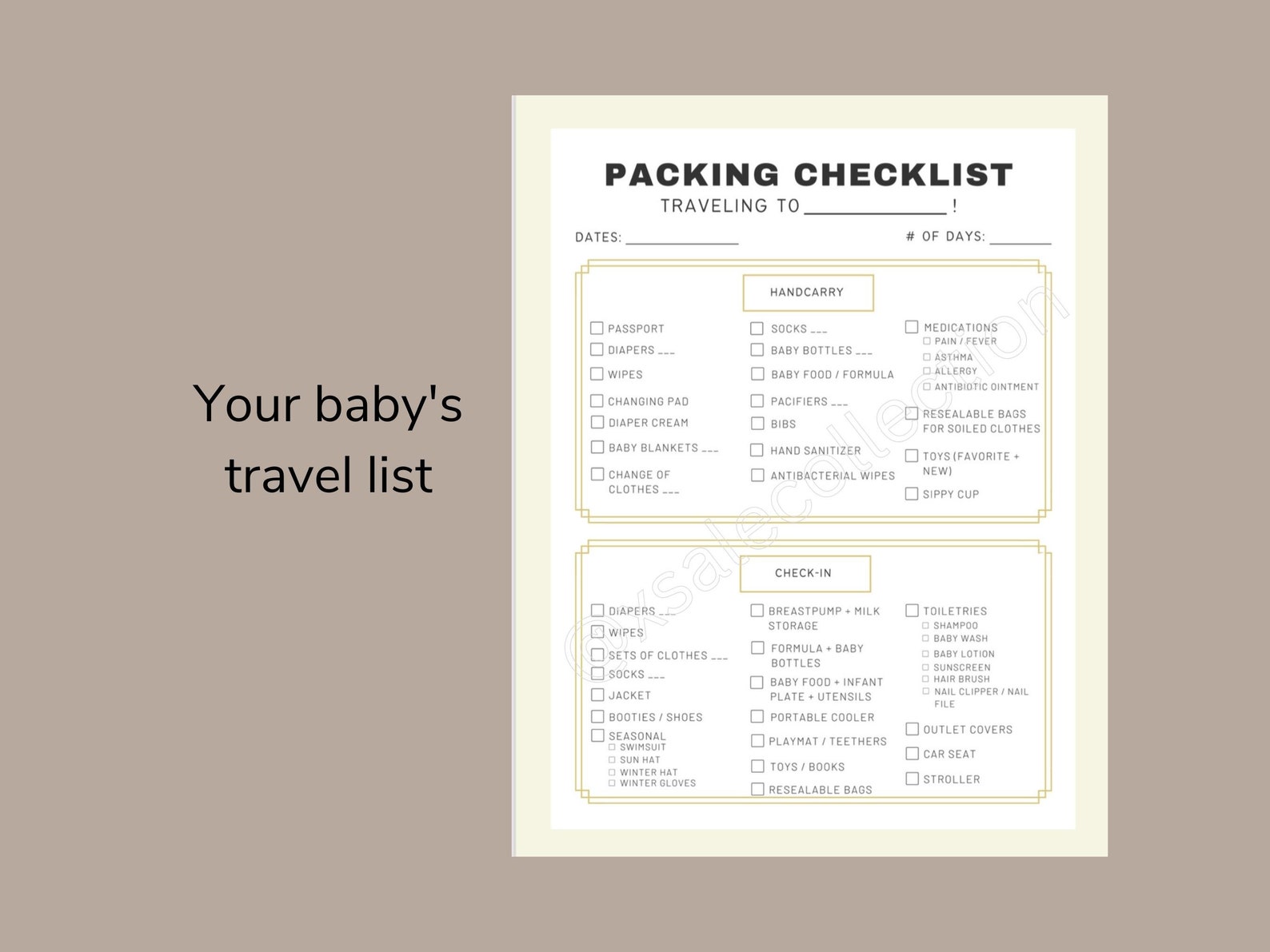 Travel Packing List Digital Printable - Instant Download, Vacation ...
