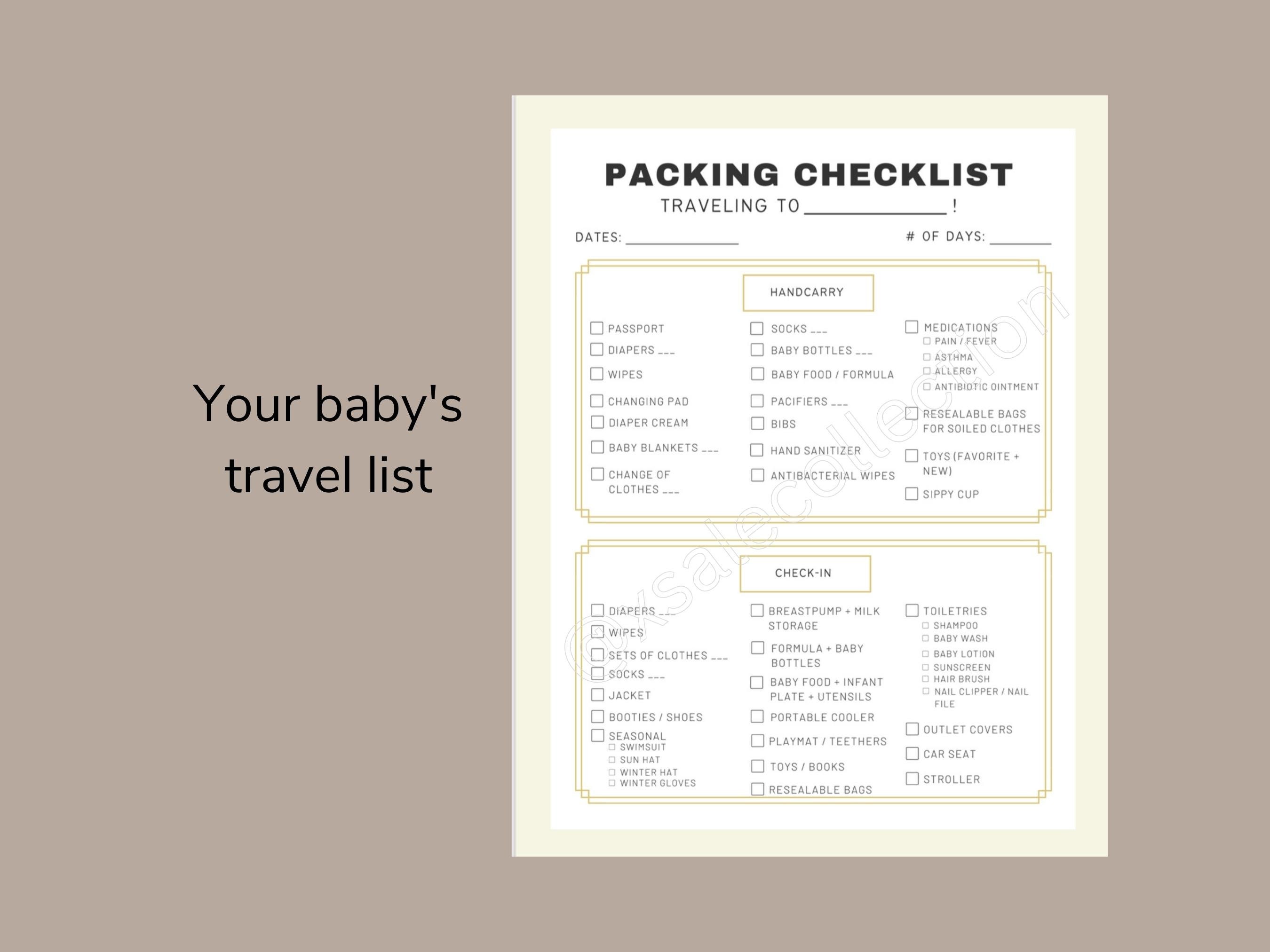 Travel Packing List Digital Printable - Instant Download, Vacation ...