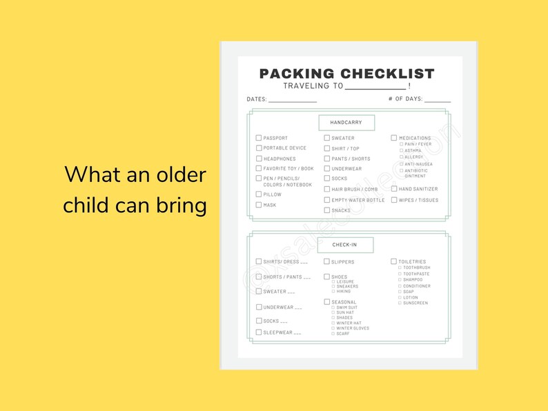 Travel Packing List Digital Printable - Instant Download, Vacation ...