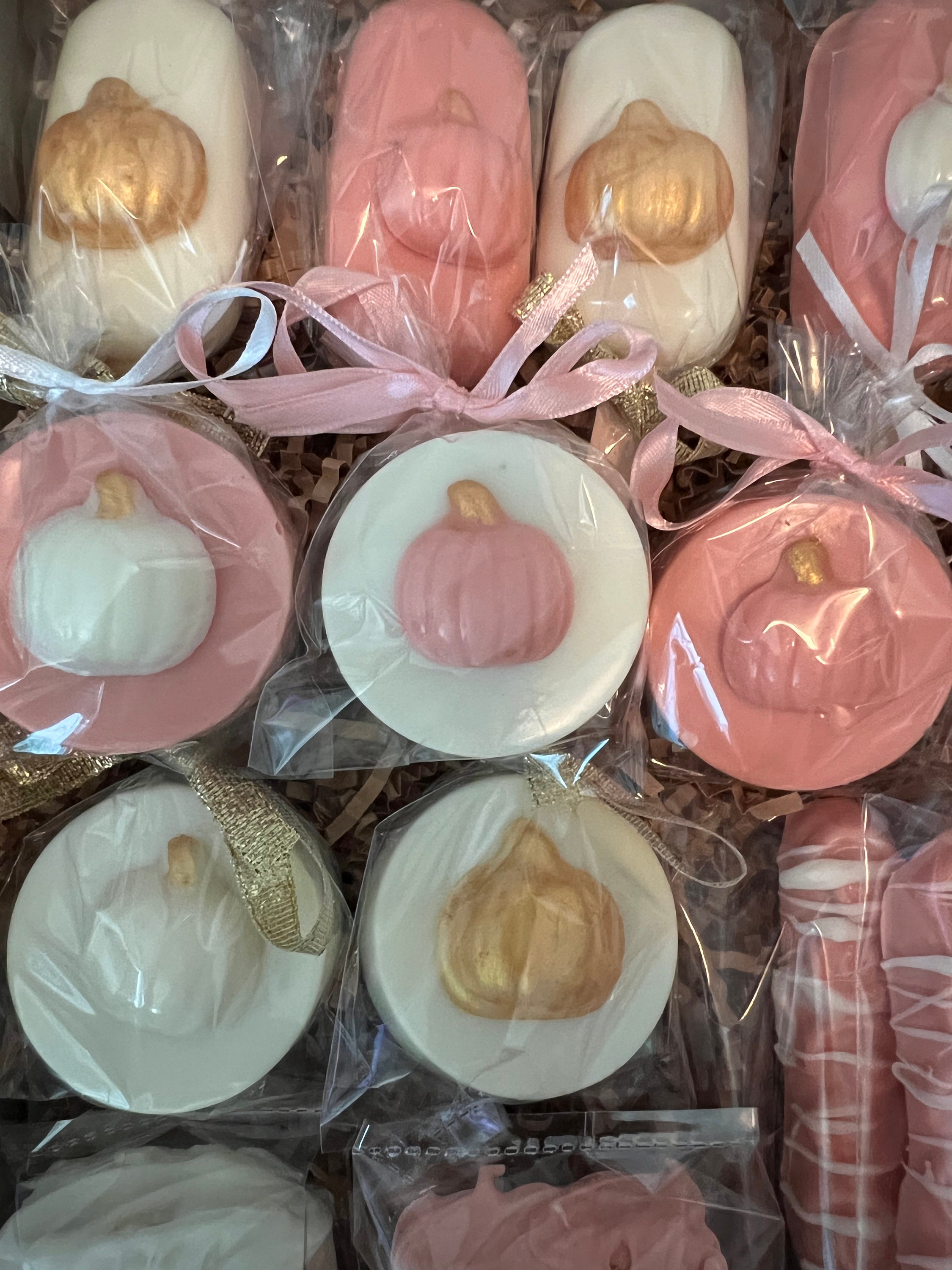 Beautiful pink and gold lil pumpkin chocolate treats, birthday, or baby shower, thanksgiving