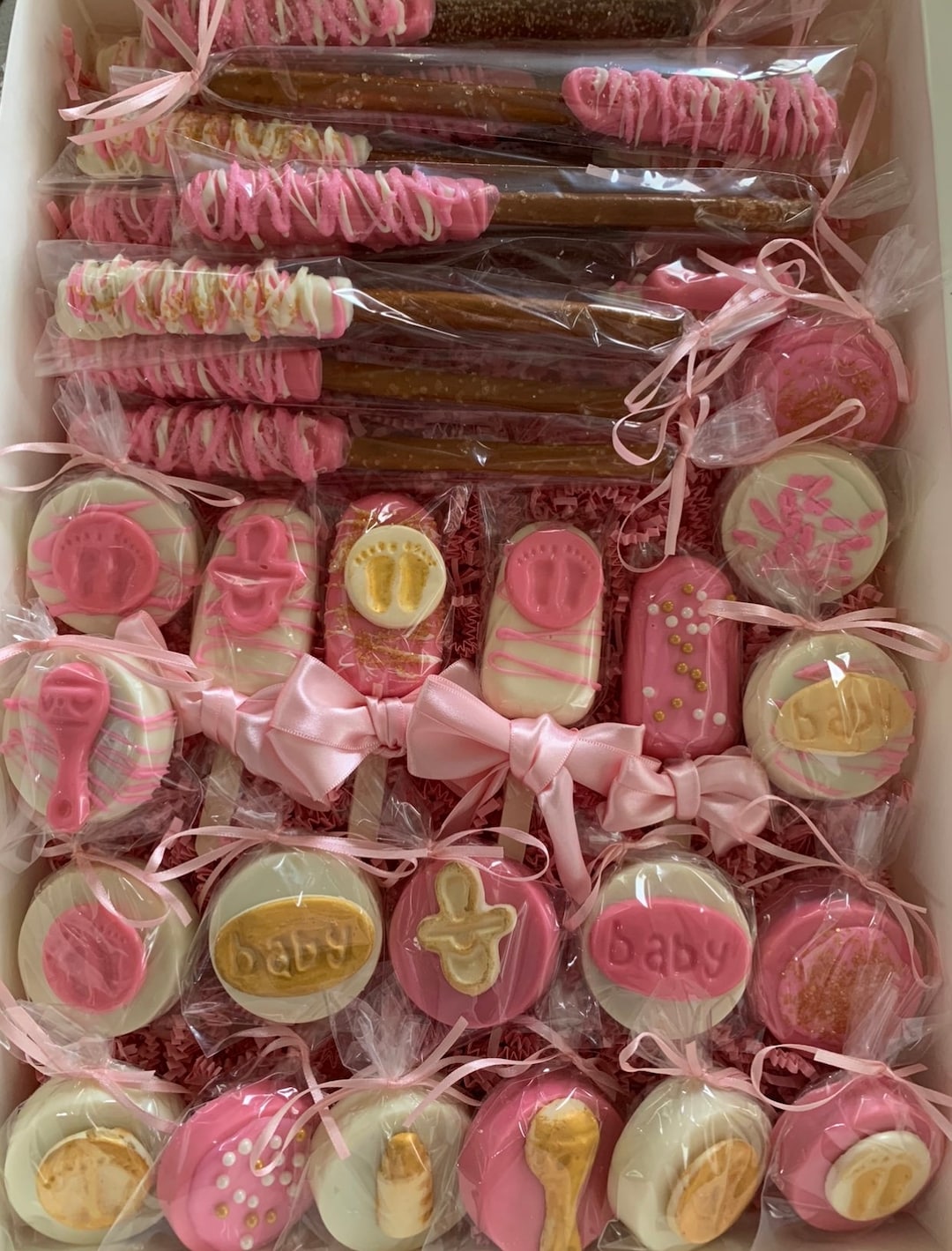 Beautiful Chocolate Dipped Pink White and Gold Baby Shower