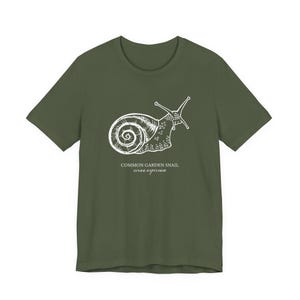 Cottagecore Snail Shirt, Botanical Garden Tee, Nature Lover Gift Military Green