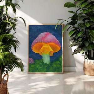 Watercolor Mushroom Painting, Cottagecore Home Decor, Woodland Fairycore Artwork, Mystical Forest Wall Art, Magical Gift for Nature Lovers