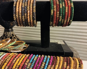 Hyderabadi Bangles Set: Indian Kangan Bracelet with Studded Stones - Size 2-8