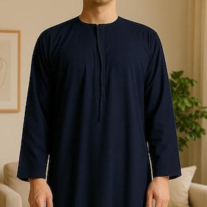 Islamic Jubba Thobe with Light Embroidery and Tussle for Muslim Men Long Sleeves Middle Eastern Religious Clothing Ramadan Gift