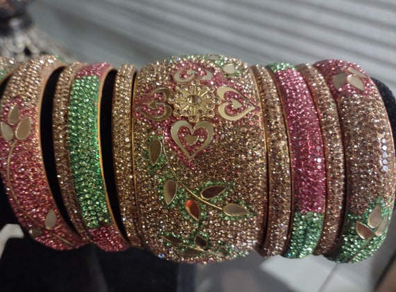 Pink and green bangles set sale