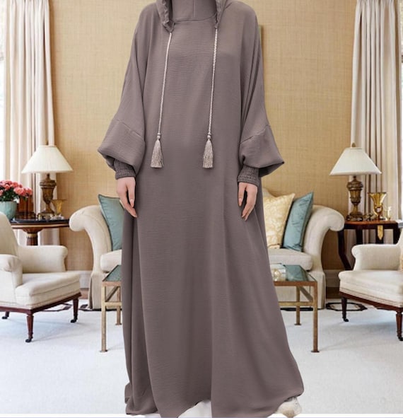 Solid Color Women's Abaya - Modest Muslim Prayer Robe Long Sleeve Dubai Maxi Dress, Lightweight Islamic Dress