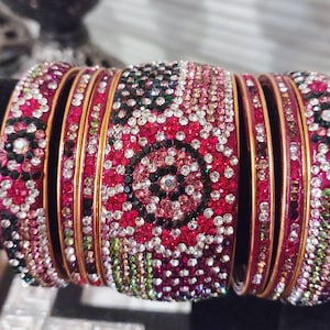 Hyderabad Indian Nizami Bangle / Bridal Set Joda Choora with Studded Stones Kundan Polki Festive Collection 7 or 14-Piece Set