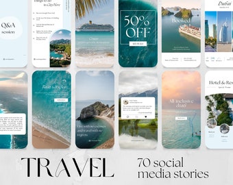 70 Travel Social Media Stories Templates | Facebook Instagram IG, travel agency agent traveling blogger hotel resort beach deals marketing