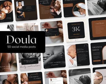 50 modèles de publications sur les médias sociaux de Doula (NOIR), idée de contenu de la sage-femme post-partum Doula, marketing de la grossesse, Facebook Instagram Post Birth ENG