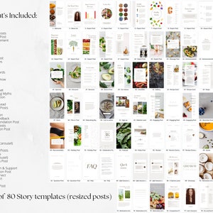 May include: A collection of 80 Instagram story templates for food bloggers and nutritionists. The templates are designed to help you create engaging content for your followers. The templates include a variety of designs, such as welcome posts, expert posts, recipe cards, and more.